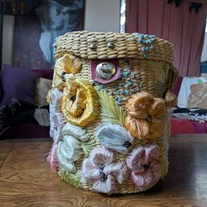 Vintage Floral Woven Basket Bag